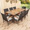 Outdoor Acacia Wood Dining Table 79 Inch with 8 Rattan Woven Chairs and Umbrella Hole